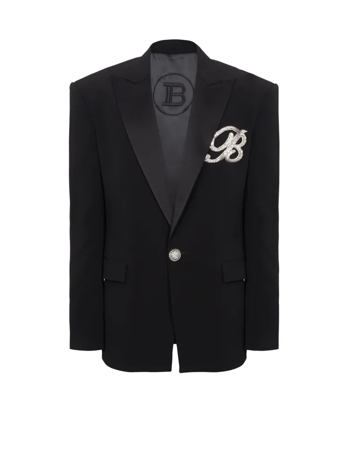 1button Crepe And Satin Jacket Black Men Balmain Jackets And Blazers