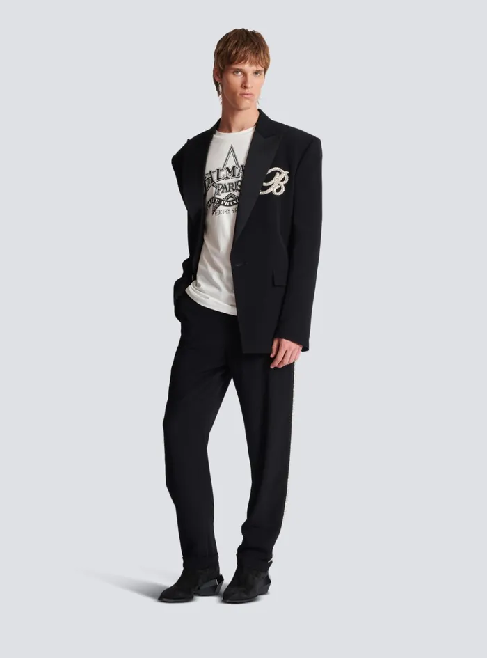 1button Crepe And Satin Jacket Black Men Balmain Jackets And Blazers