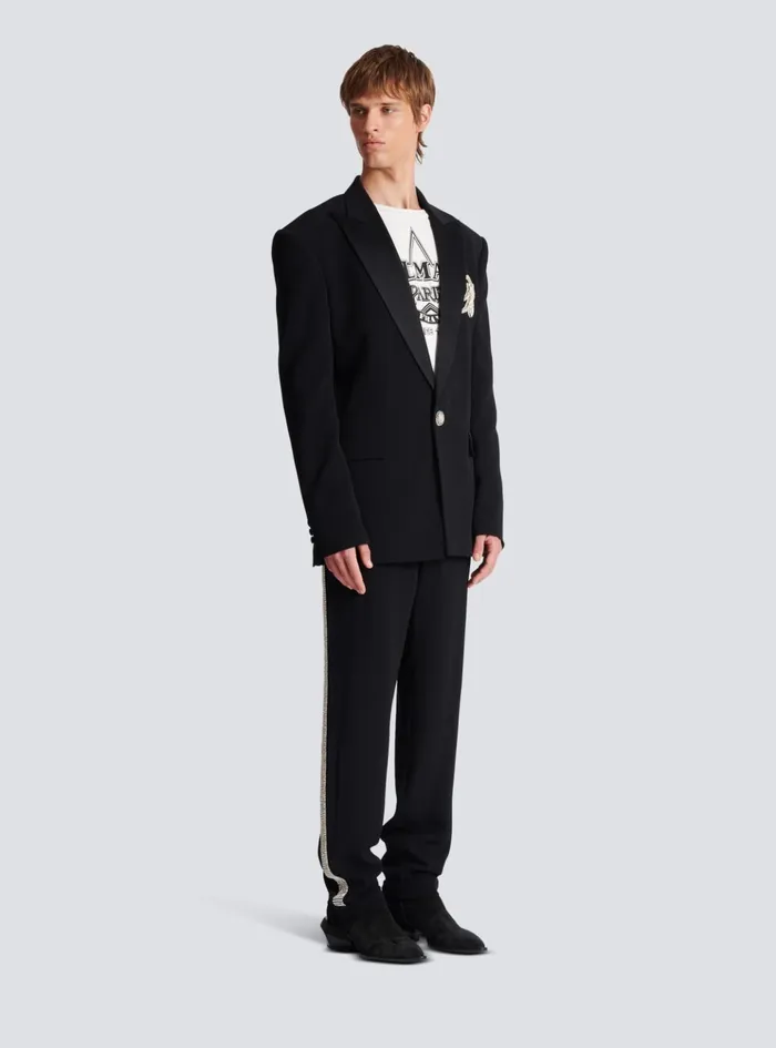 1button Crepe And Satin Jacket Black Men Balmain Jackets And Blazers