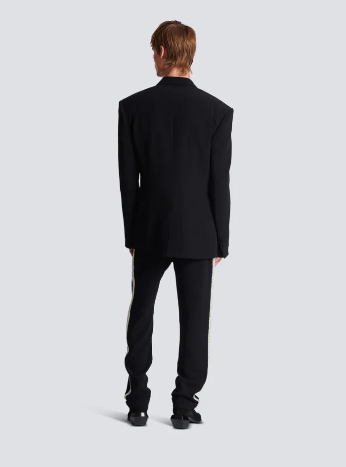 1button Crepe And Satin Jacket Black Men Balmain Jackets And Blazers