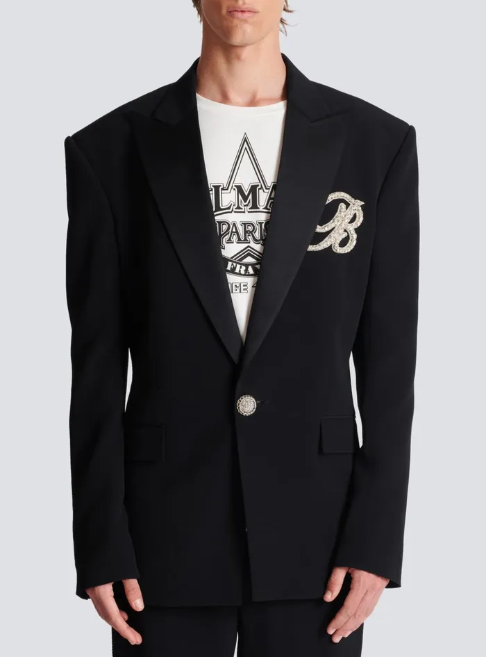 1button Crepe And Satin Jacket Black Men Balmain Jackets And Blazers