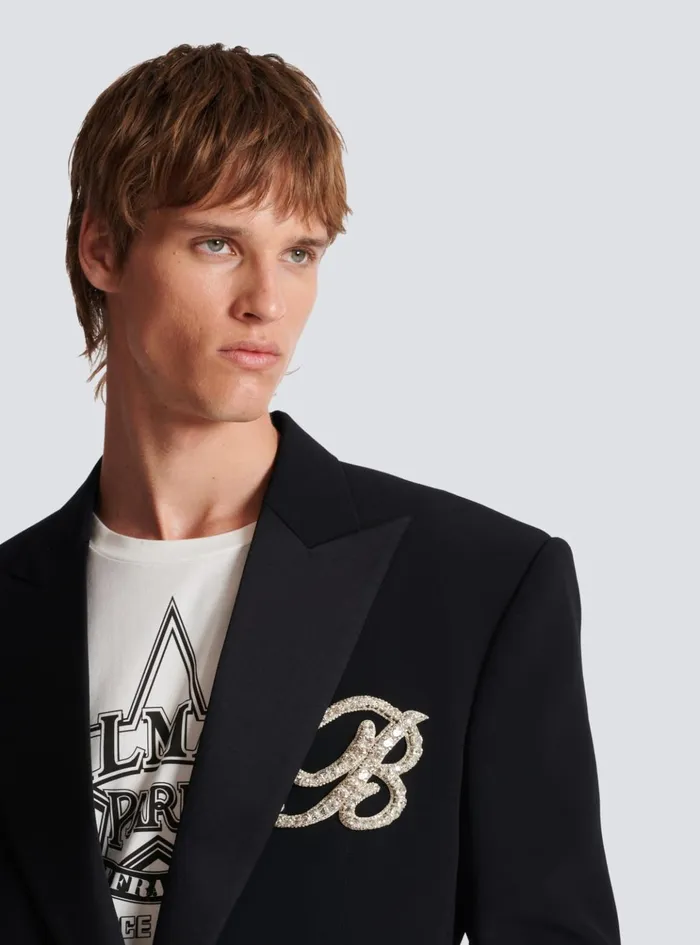 1button Crepe And Satin Jacket Black Men Balmain Jackets And Blazers
