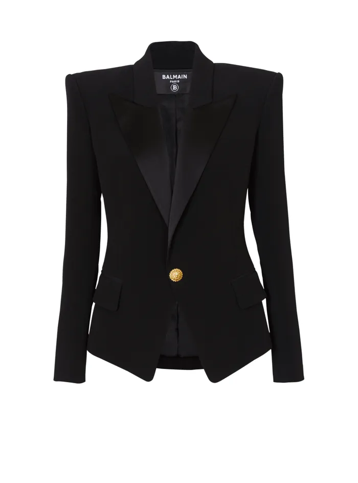 1button Crepe Jacket Black Women Balmain Jackets And Blazers