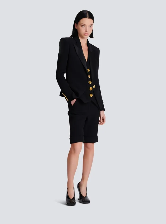 1button Crepe Jacket Black Women Balmain Jackets And Blazers