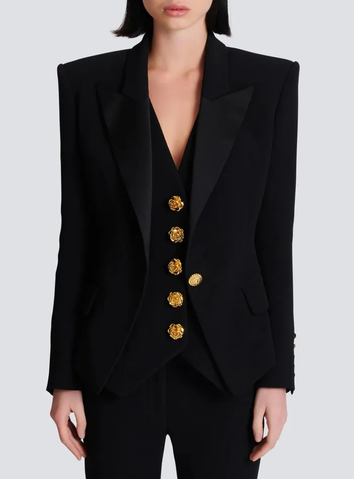 1button Crepe Jacket Black Women Balmain Jackets And Blazers