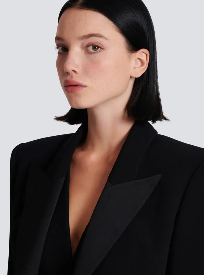 1button Crepe Jacket Black Women Balmain Jackets And Blazers