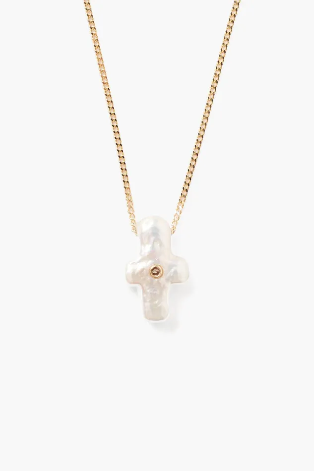 14k Gold and Pearl Playa Cross Necklace Women Chan Luu Necklaces