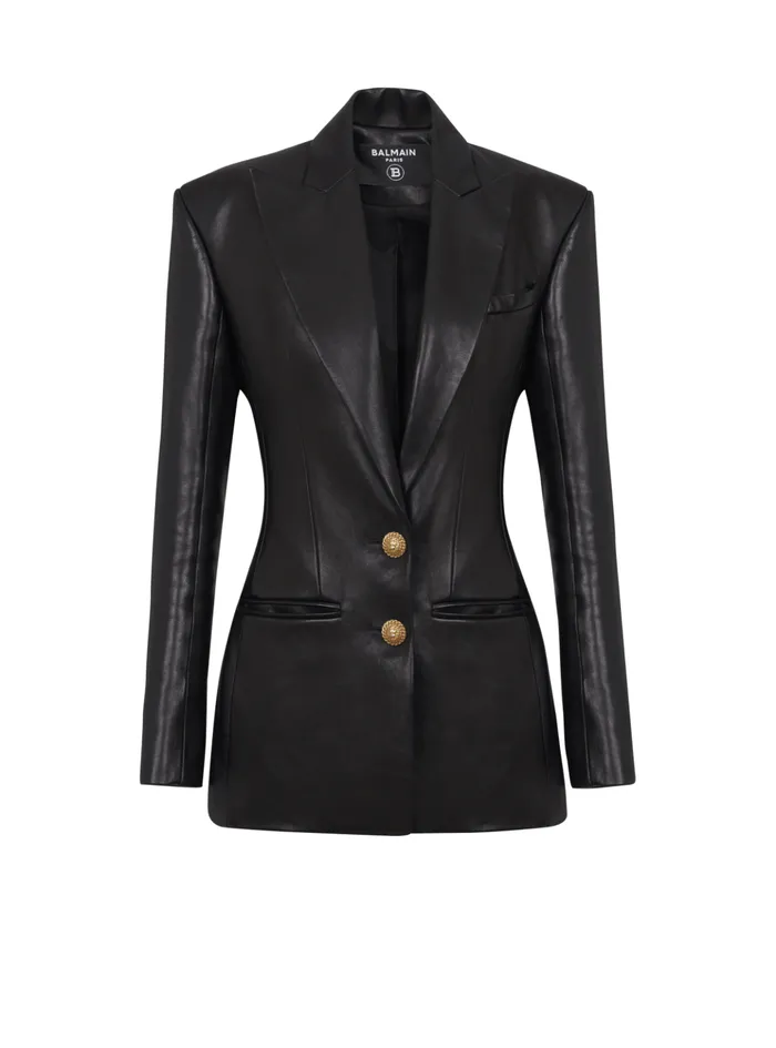 2button Leather Jacket Black Women Balmain Jackets And Blazers