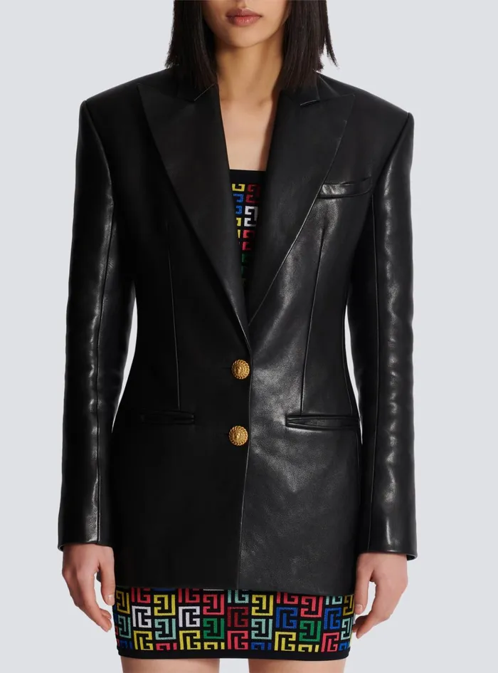 2button Leather Jacket Black Women Balmain Jackets And Blazers
