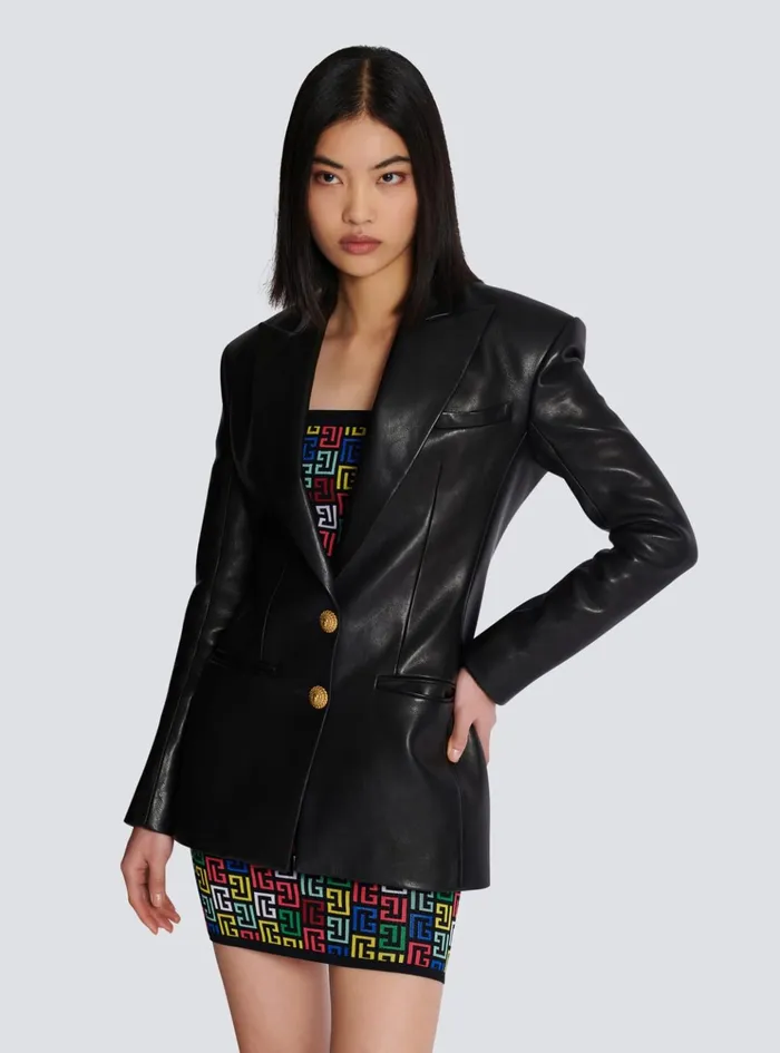 2button Leather Jacket Black Women Balmain Jackets And Blazers