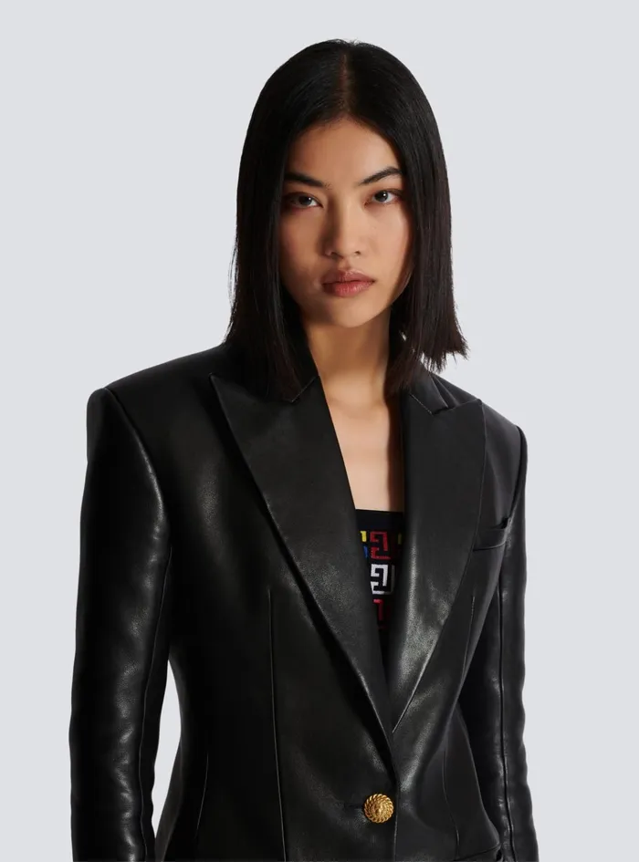 2button Leather Jacket Black Women Balmain Jackets And Blazers