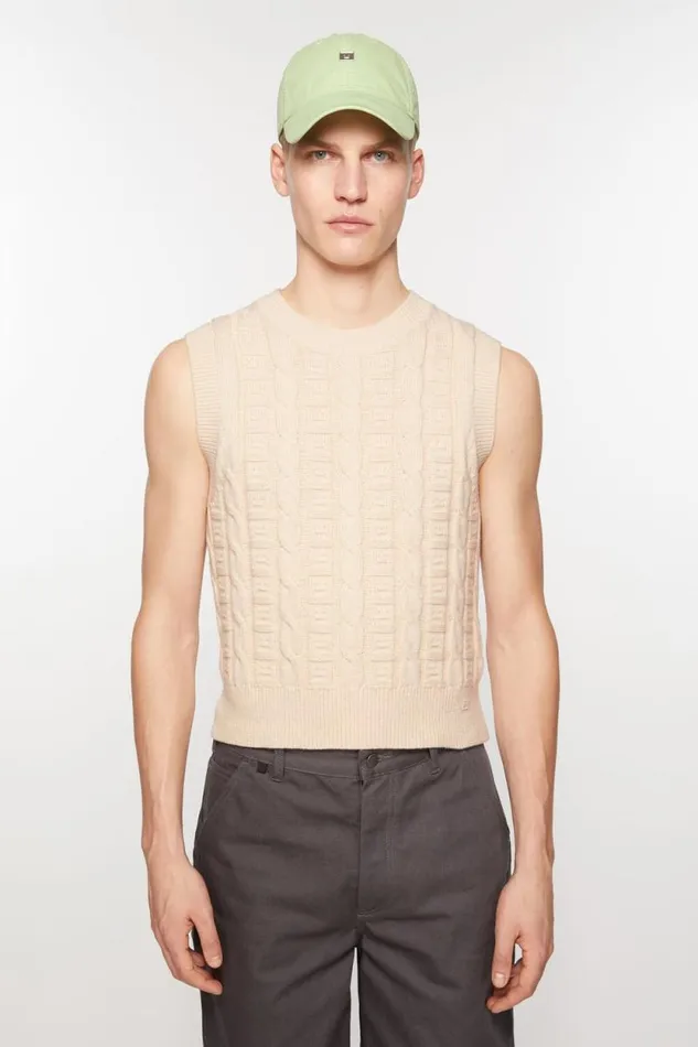 Acne Studios Cable Wool Sleeveless Jumper Oatmeal Melange Women Knitwear