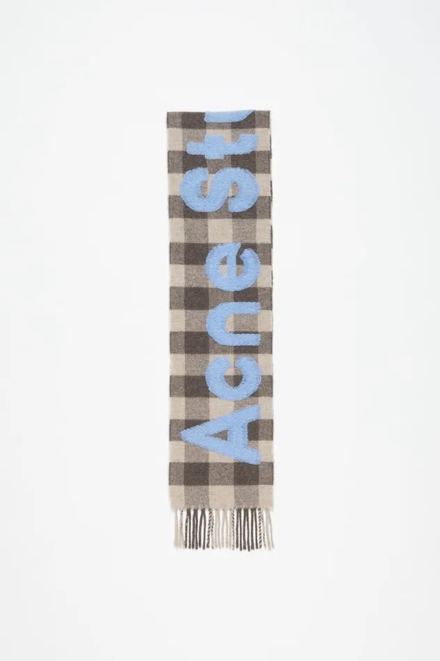 Acne Studios Check Logo Scarf 8211 Narrow Brownblue Men Scarves