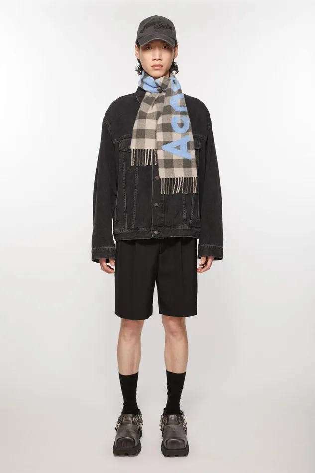 Acne Studios Check Logo Scarf 8211 Narrow Brownblue Men Scarves Acne Studios Check Logo Scarf 8211 Narrow Brownblue Men Scarves