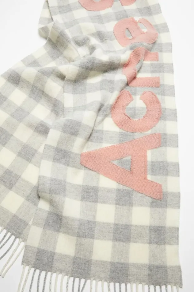 Acne Studios Check Logo Scarf Greypink Women Scarves Acne Studios Check Logo Scarf Greypink Women Scarves