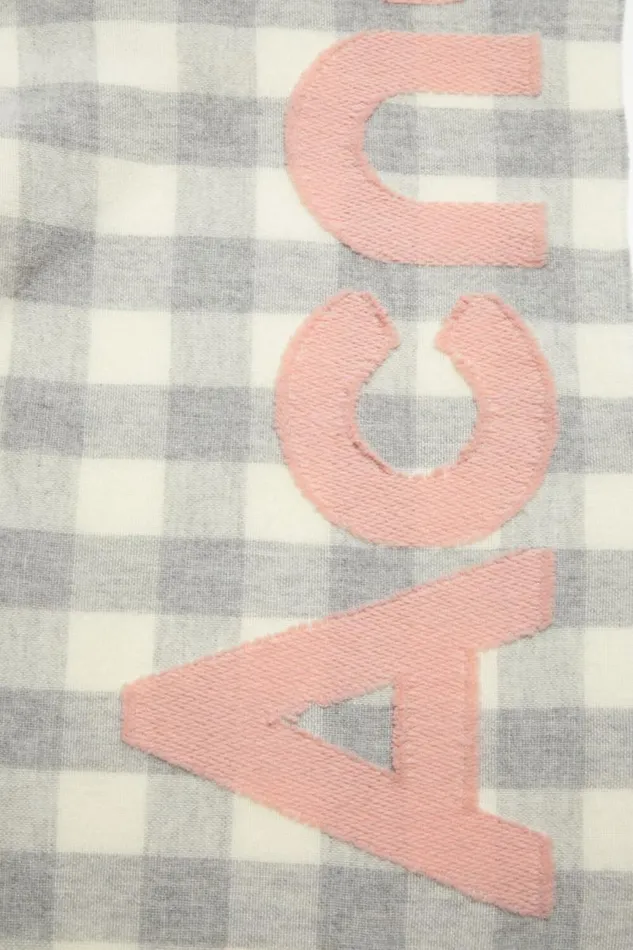 Acne Studios Check Logo Scarf Greypink Women Scarves Acne Studios Check Logo Scarf Greypink Women Scarves
