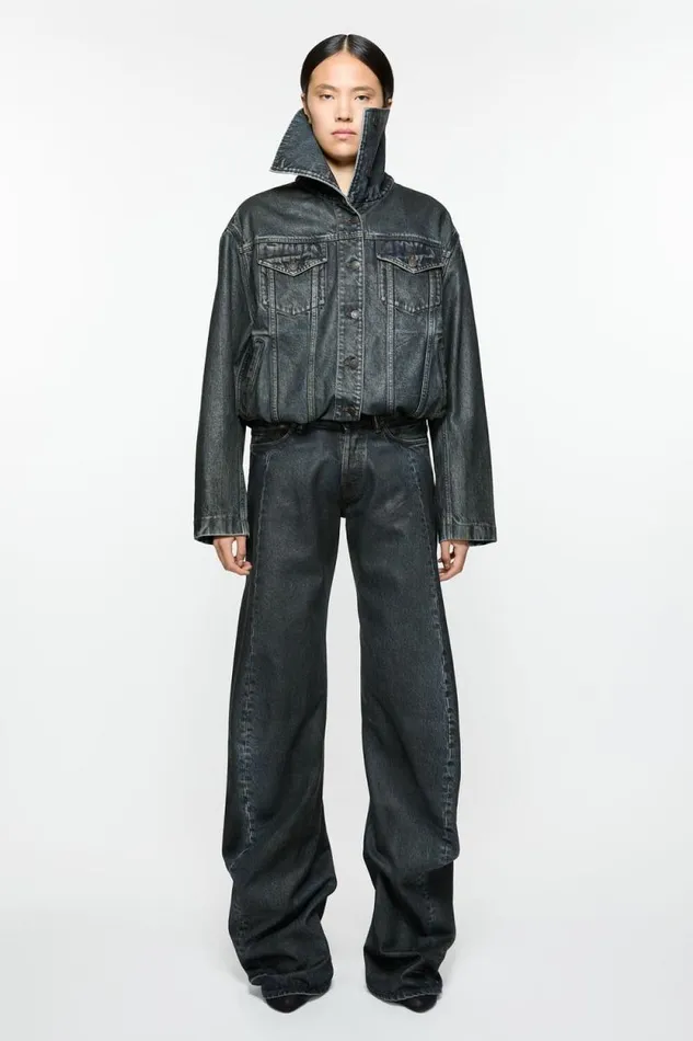 Acne Studios Coated Denim Jacket Blackmid Blue Women Outerwear