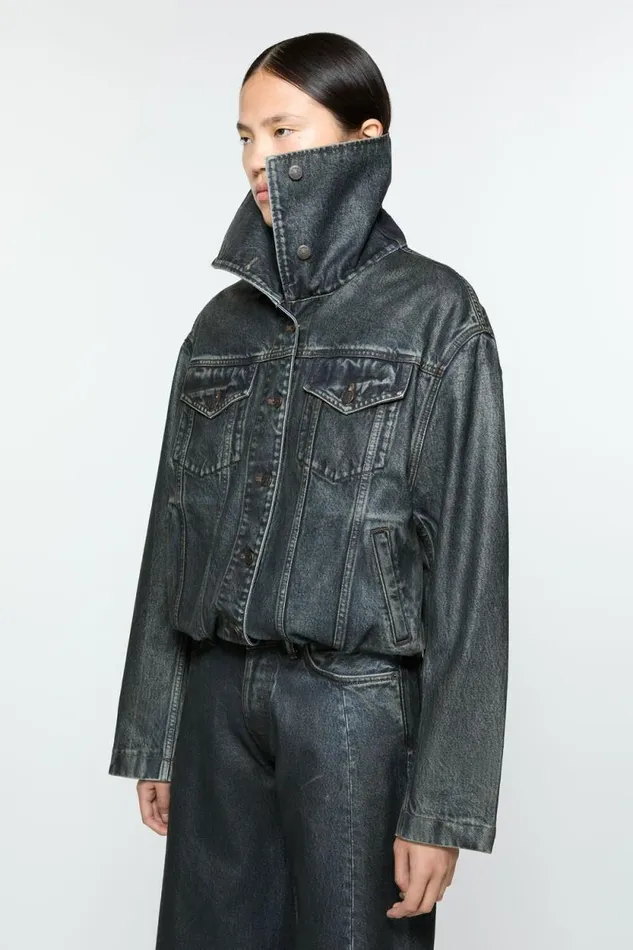 Acne Studios Coated Denim Jacket Blackmid Blue Women Outerwear Acne Studios Coated Denim Jacket Blackmid Blue Women Outerwear