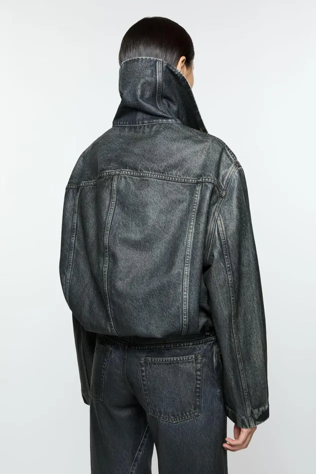 Acne Studios Coated Denim Jacket Blackmid Blue Women Outerwear Acne Studios Coated Denim Jacket Blackmid Blue Women Outerwear
