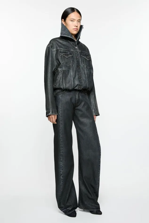 Acne Studios Coated Denim Jacket Blackmid Blue Women Outerwear Acne Studios Coated Denim Jacket Blackmid Blue Women Outerwear