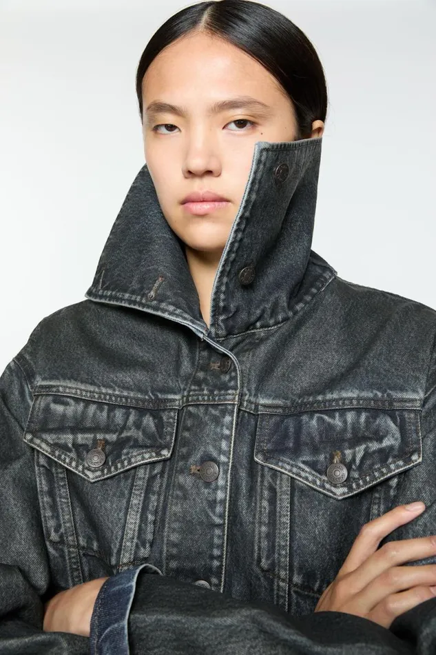 Acne Studios Coated Denim Jacket Blackmid Blue Women Outerwear Acne Studios Coated Denim Jacket Blackmid Blue Women Outerwear