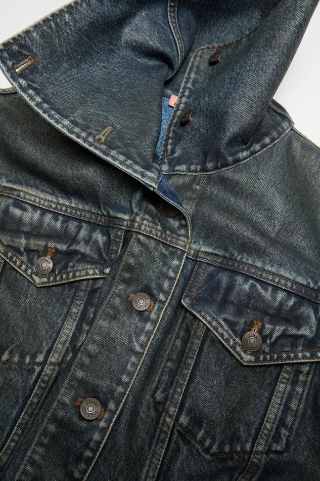Acne Studios Coated Denim Jacket Blackmid Blue Women Outerwear Acne Studios Coated Denim Jacket Blackmid Blue Women Outerwear