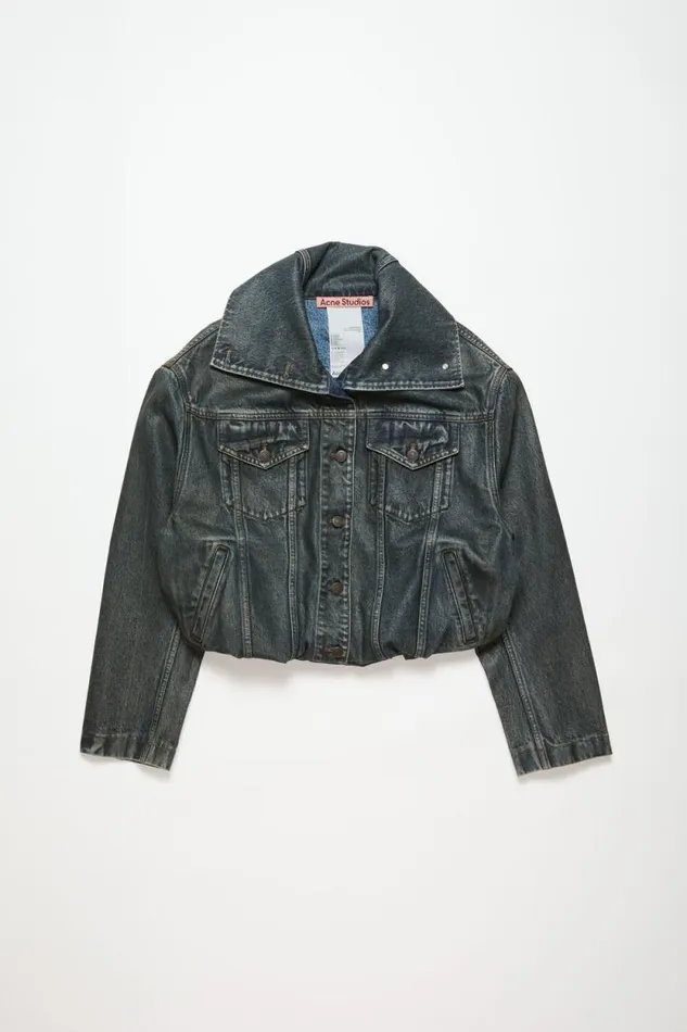 Acne Studios Coated Denim Jacket Blackmid Blue Women Outerwear Acne Studios Coated Denim Jacket Blackmid Blue Women Outerwear