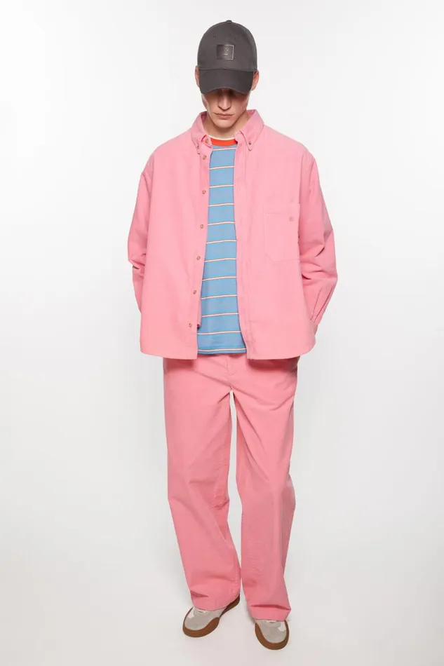 Acne Studios Corduroy Overshirt Tango Pink Men Outerwear Acne Studios Corduroy Overshirt Tango Pink Men Outerwear