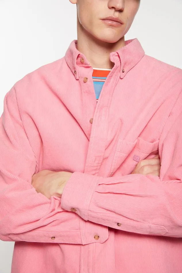 Acne Studios Corduroy Overshirt Tango Pink Men Outerwear Acne Studios Corduroy Overshirt Tango Pink Men Outerwear