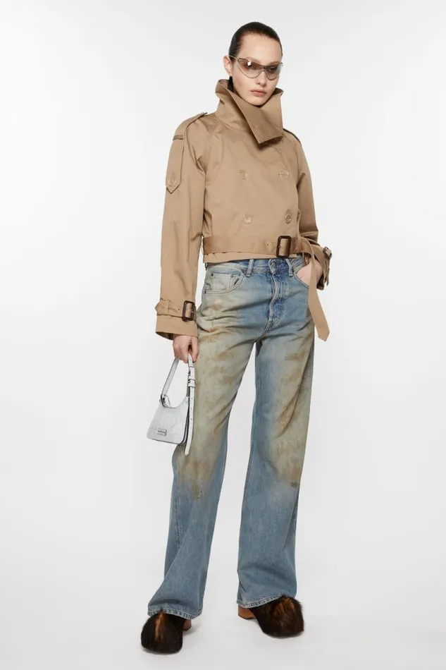 Acne Studios Doublebreasted Trench Jacket Cold Beige Women Outerwear Acne Studios Doublebreasted Trench Jacket Cold Beige Women Outerwear