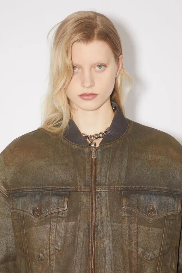 Acne Studios Dyed Denim Bomber Jacket Bluebeige Women Outerwear Acne Studios Dyed Denim Bomber Jacket Bluebeige Women Outerwear