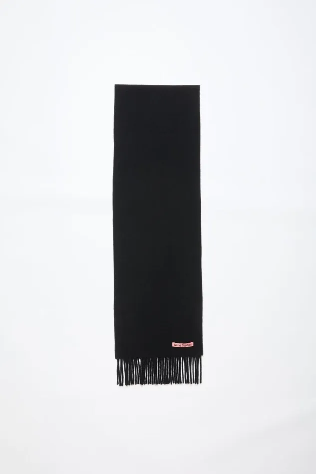 Acne Studios Fringe Wool Scarf 8211 Skinny Black Women Scarves