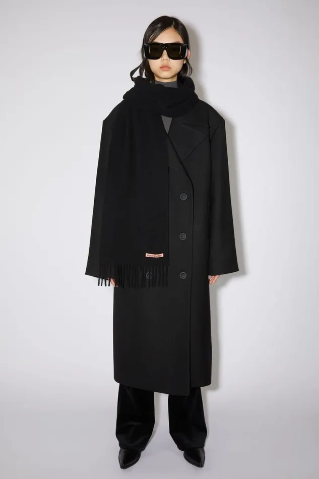 Acne Studios Fringe Wool Scarf 8211 Skinny Black Women Scarves Acne Studios Fringe Wool Scarf 8211 Skinny Black Women Scarves