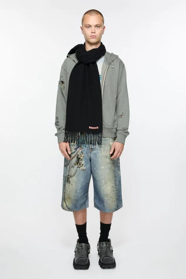 Acne Studios Fringe Wool Scarf 8211 Skinny Black Women Scarves Acne Studios Fringe Wool Scarf 8211 Skinny Black Women Scarves
