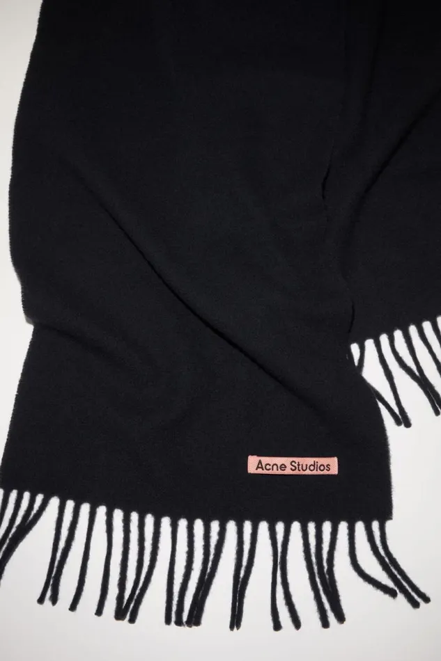 Acne Studios Fringe Wool Scarf 8211 Skinny Black Women Scarves Acne Studios Fringe Wool Scarf 8211 Skinny Black Women Scarves