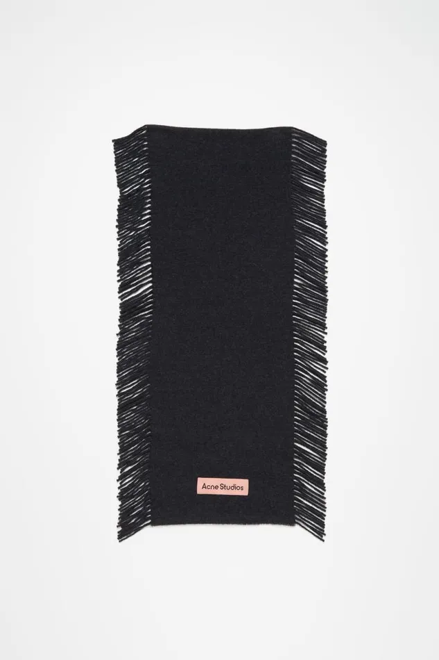 Acne Studios Fringe Wool Scarf Black Melange Men Scarves