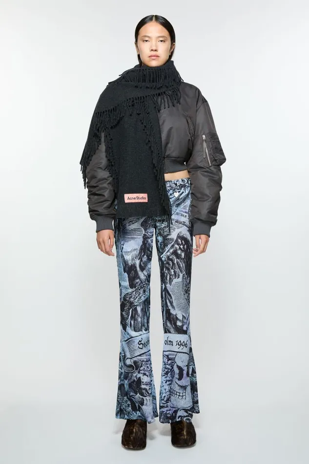 Acne Studios Fringe Wool Scarf Black Melange Men Scarves Acne Studios Fringe Wool Scarf Black Melange Men Scarves