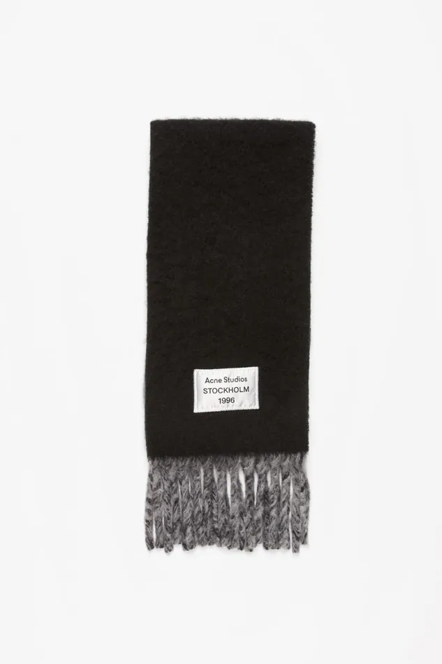 Acne Studios Fringed Scarf Logo Label Blackgrey Men Scarves