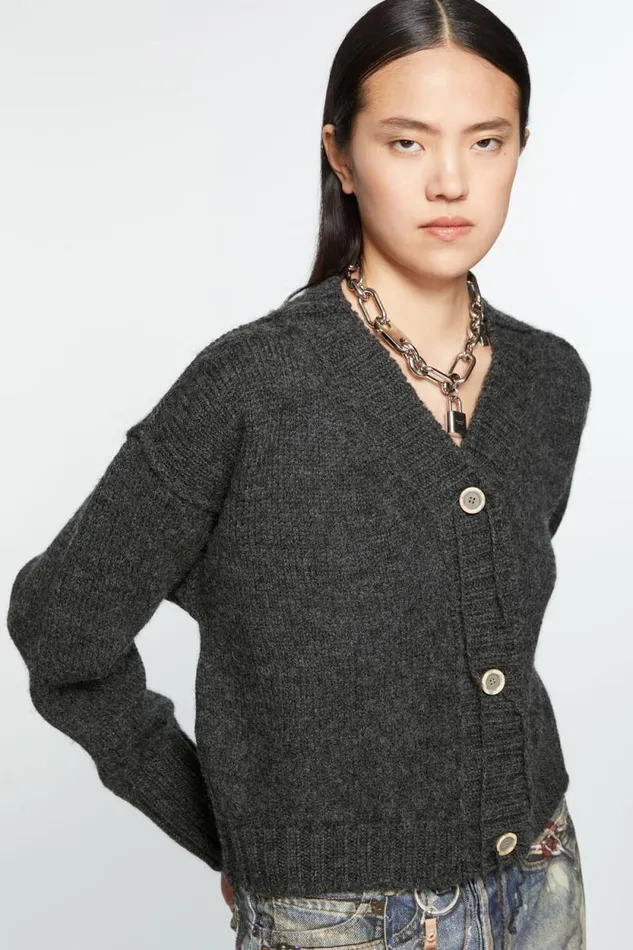 Acne Studios Knit Cardigan Anthracite Grey Women Knitwear Acne Studios Knit Cardigan Anthracite Grey Women Knitwear