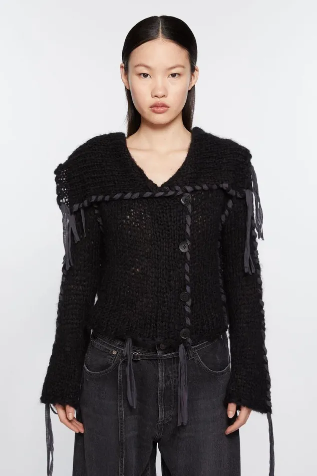 Acne Studios Lacing Knit Cardigan Black Women Knitwear