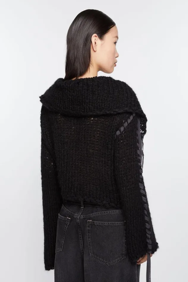Acne Studios Lacing Knit Cardigan Black Women Knitwear Acne Studios Lacing Knit Cardigan Black Women Knitwear