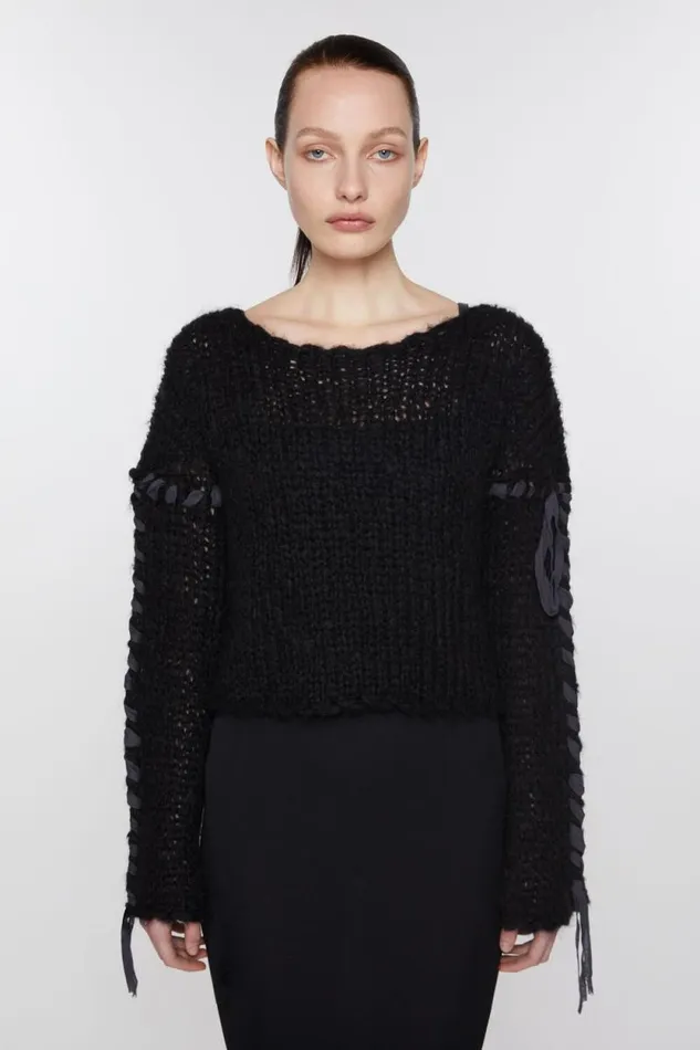 Acne Studios Lacing Knit Jumper Black Women Knitwear