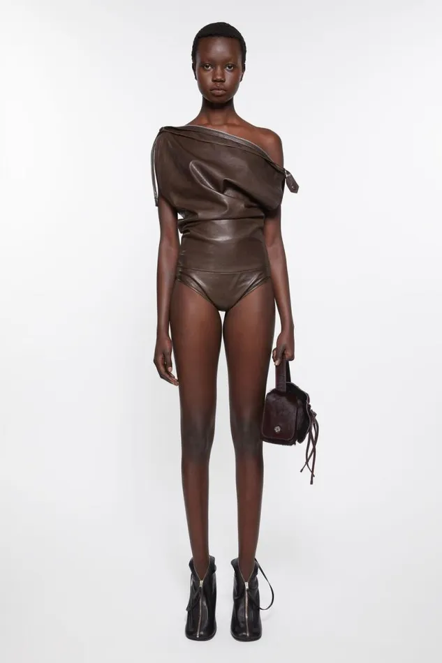Acne Studios Leather Bodysuit Dark Brown Women Dresses