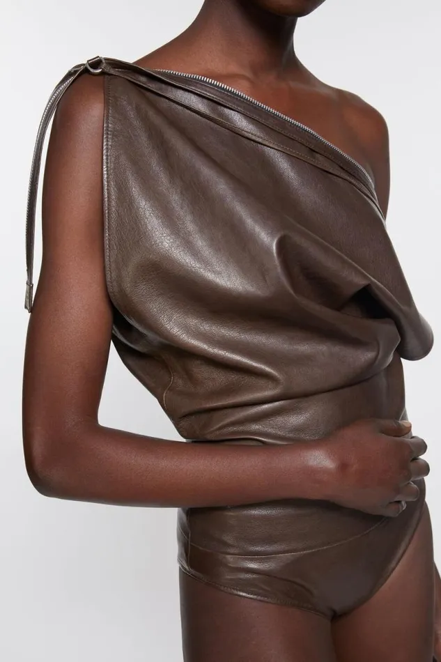 Acne Studios Leather Bodysuit Dark Brown Women Dresses Acne Studios Leather Bodysuit Dark Brown Women Dresses