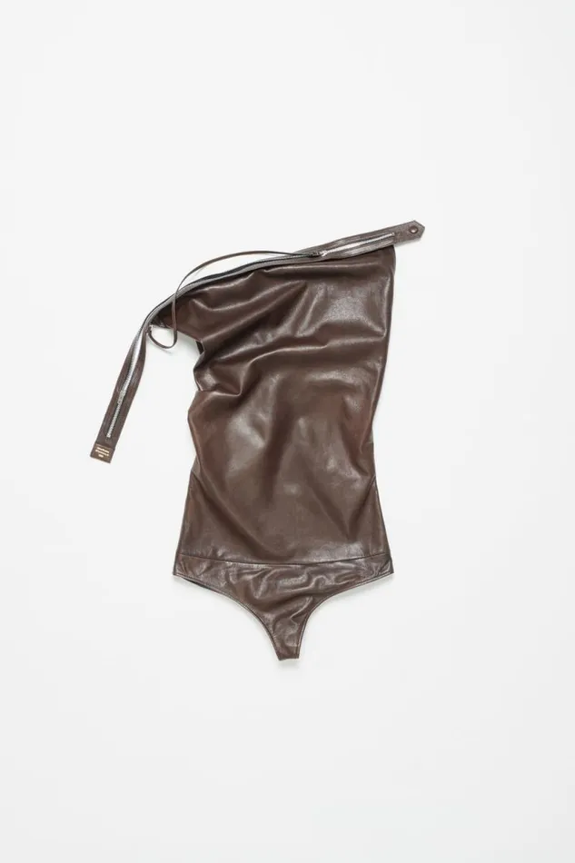 Acne Studios Leather Bodysuit Dark Brown Women Dresses Acne Studios Leather Bodysuit Dark Brown Women Dresses