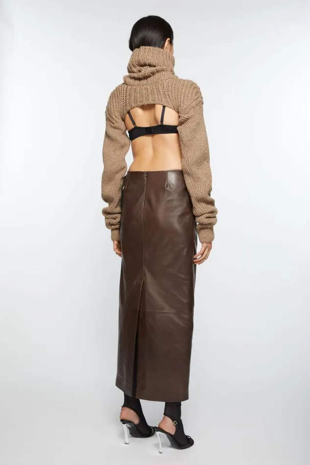 Acne Studios Leather Zipper Tape Skirt Dark Brown Women Skirts Acne Studios Leather Zipper Tape Skirt Dark Brown Women Skirts