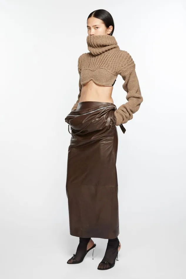 Acne Studios Leather Zipper Tape Skirt Dark Brown Women Skirts Acne Studios Leather Zipper Tape Skirt Dark Brown Women Skirts