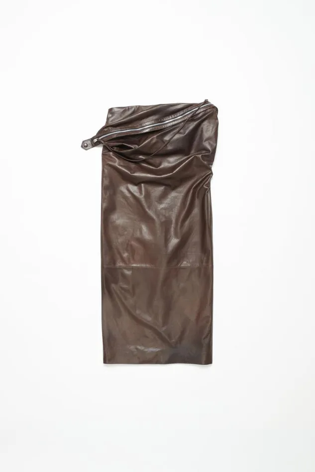 Acne Studios Leather Zipper Tape Skirt Dark Brown Women Skirts Acne Studios Leather Zipper Tape Skirt Dark Brown Women Skirts