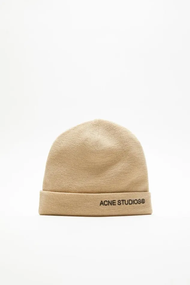 Acne Studios Logo Beanie Shell Beige Women Hats