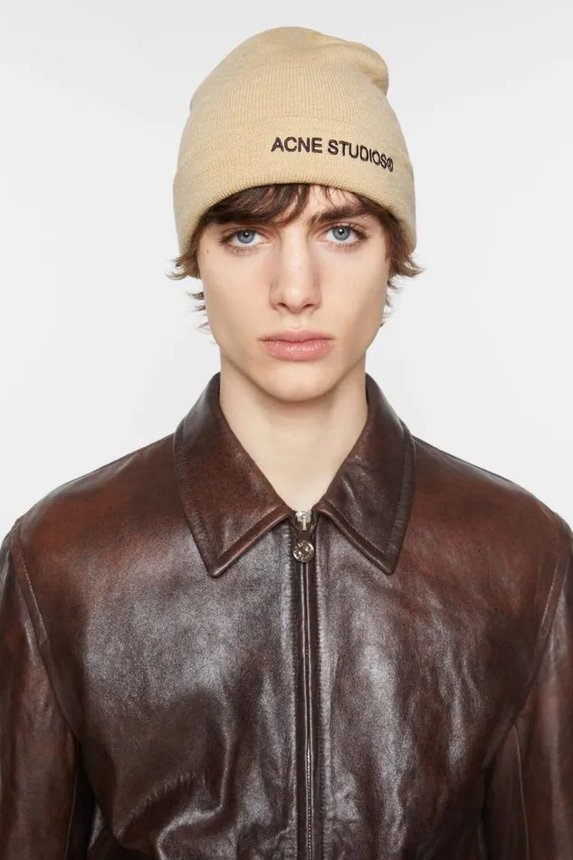 Acne Studios Logo Beanie Shell Beige Women Hats Acne Studios Logo Beanie Shell Beige Women Hats